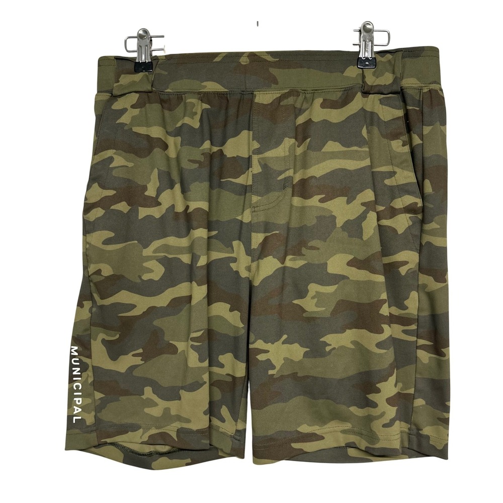 MUNICIPAL Sport Utility Gear Camo Shorts Mens Sz L Elastic Waist Stretch Gym 9"
